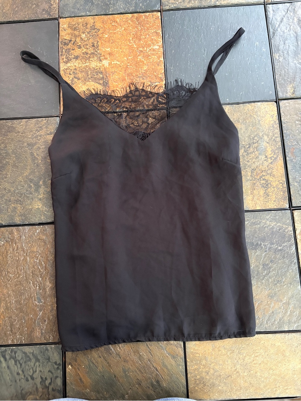 Amazon Black Lace-Trim Silk Cami Top